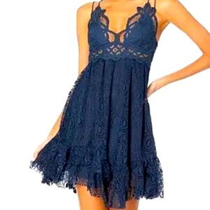 Free People Intimately Lace Mini Dress Medium Blue